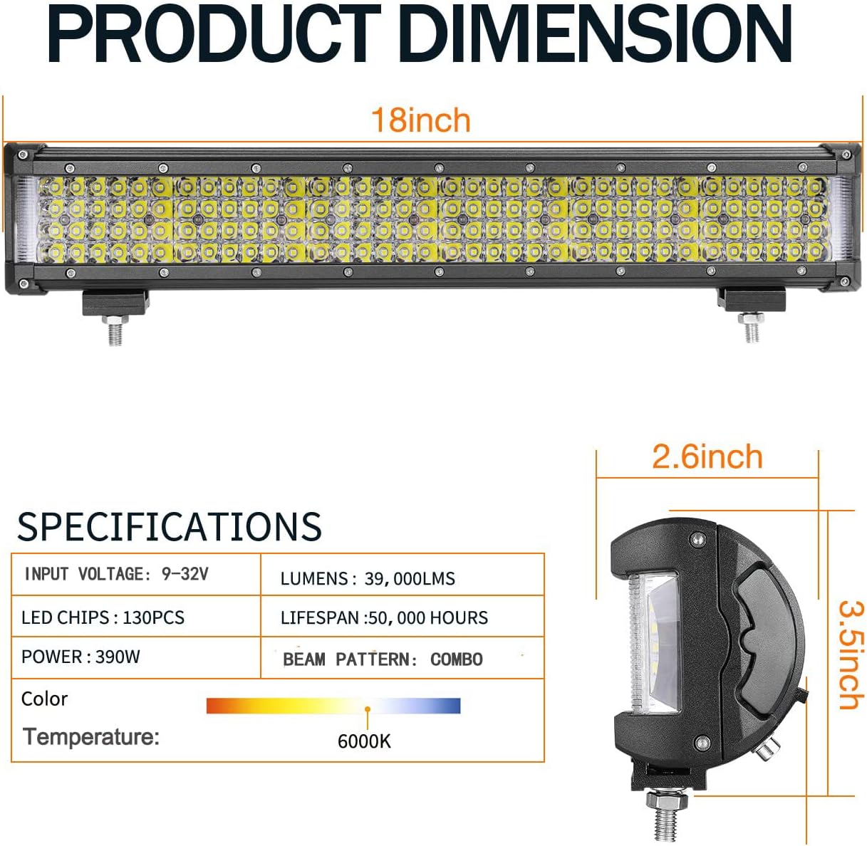 18 Inch LED Light Bar Side Shooter LED Driving Lights Off Road Quad Row Light Bar 462W Spot Beam Backup Work Lights Waterproof Fog Lights for Offroad Truck Pickup RZR UTV SUV Boat