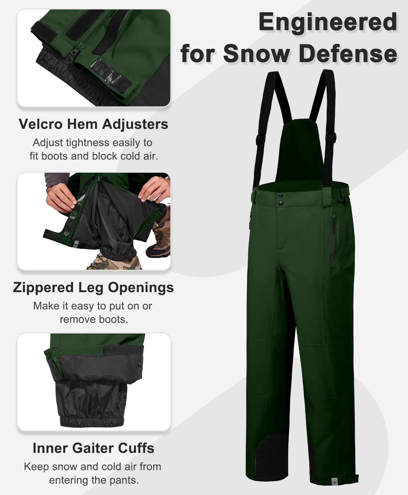 Mapamyumco Herren Snow Ski Bib Mountaineering Pants wasserdichte, Winddichte, wärmeisolierende Skihose mit Abnehmbarer Schlinge