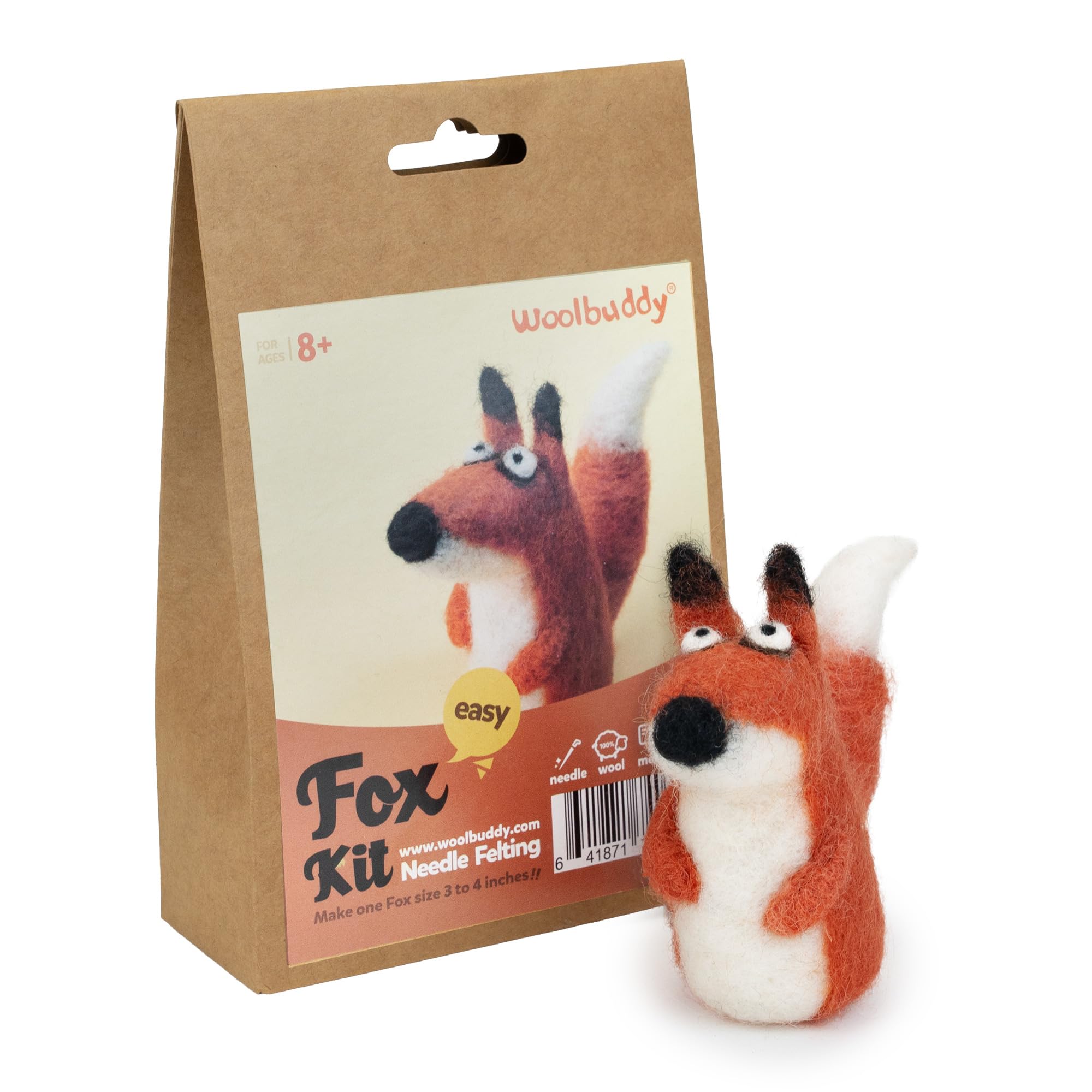 Woolbuddy Needle Felting Kit, Felting Kit for Beginner Adults and Kids, Felt Animal Kit, Handmade, Felting Wool with 2 Felting Needles and Instruction, Adult Craft and Kids Needle Felting Kit (Fox)