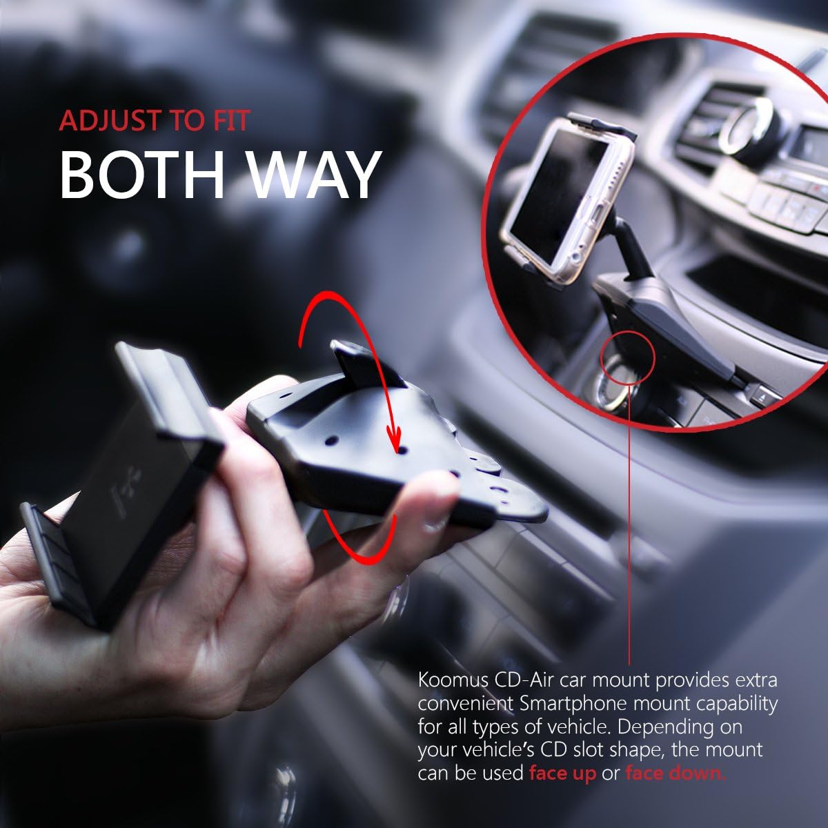 Koomus CD-Air CD Slot Smartphone Car Mount Holder Cradle for All iPhone and Android Devices