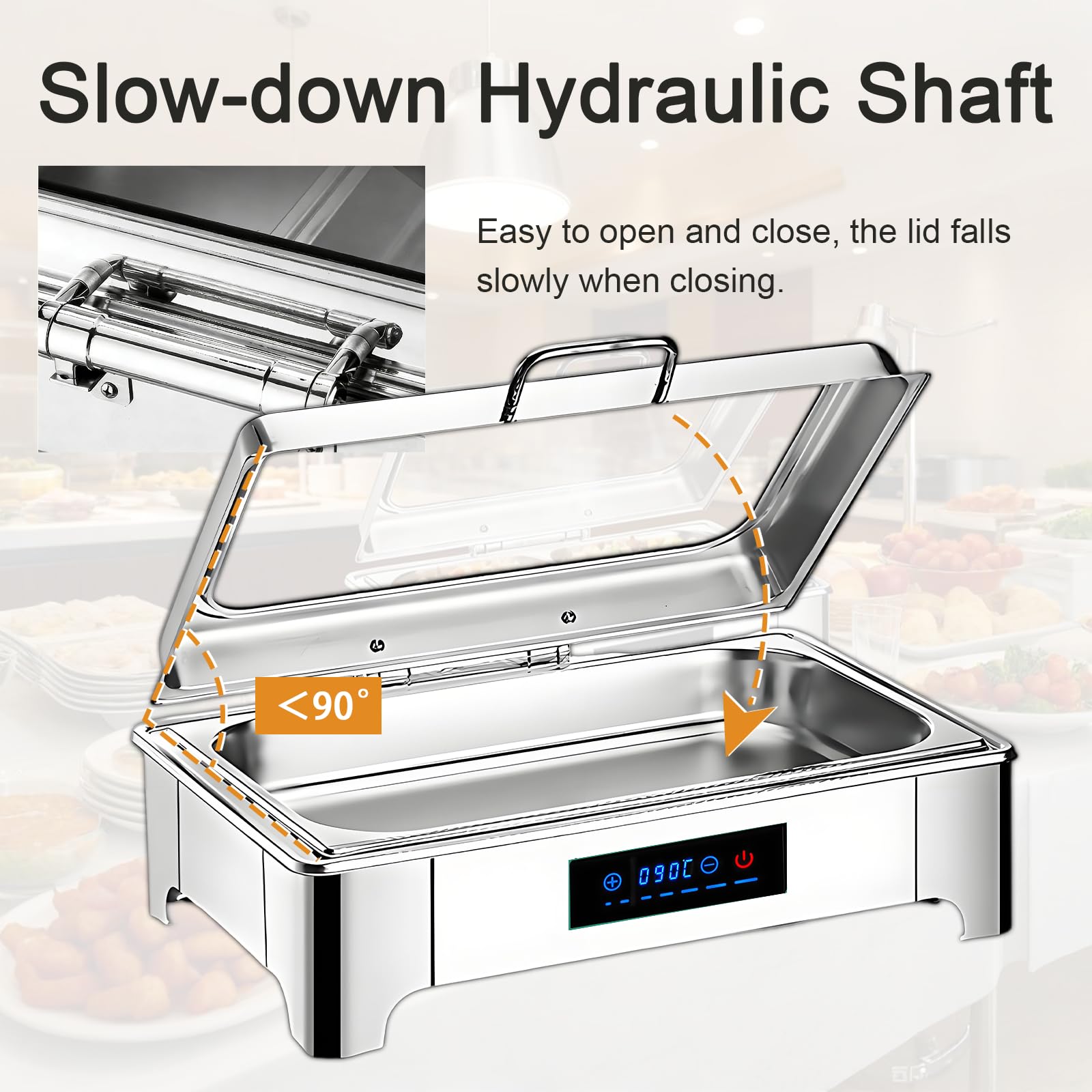 Chafing Dish Elettrico 9L in Acciaio Inox Temperatura Regolabile | Professionale Scaldavivande Elettrico per Buffet, Contenitore Scalda Cibo con Coperchio in Vetro per Buffet e Hotel