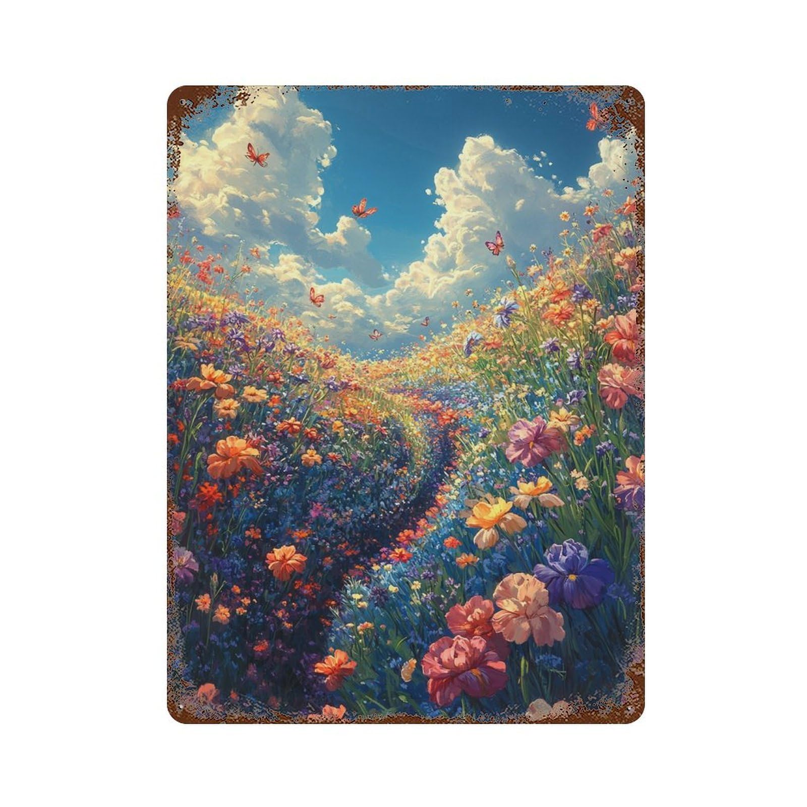 Flower Field with Butterflies Vintage Metal Tin Sign 15.7"x11.8", Vintage Wall Decor for Garage, Pub Or Kitchen