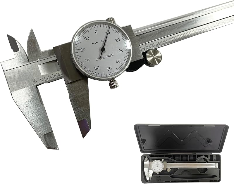 6 Inch Dial Caliper, MFQNENLK 4-Way Measurement Calipers, 0.001 Accuracy Imperial Shockproof Measuring Tool with Plastic Case (Dial Caliper 0-6" Range)