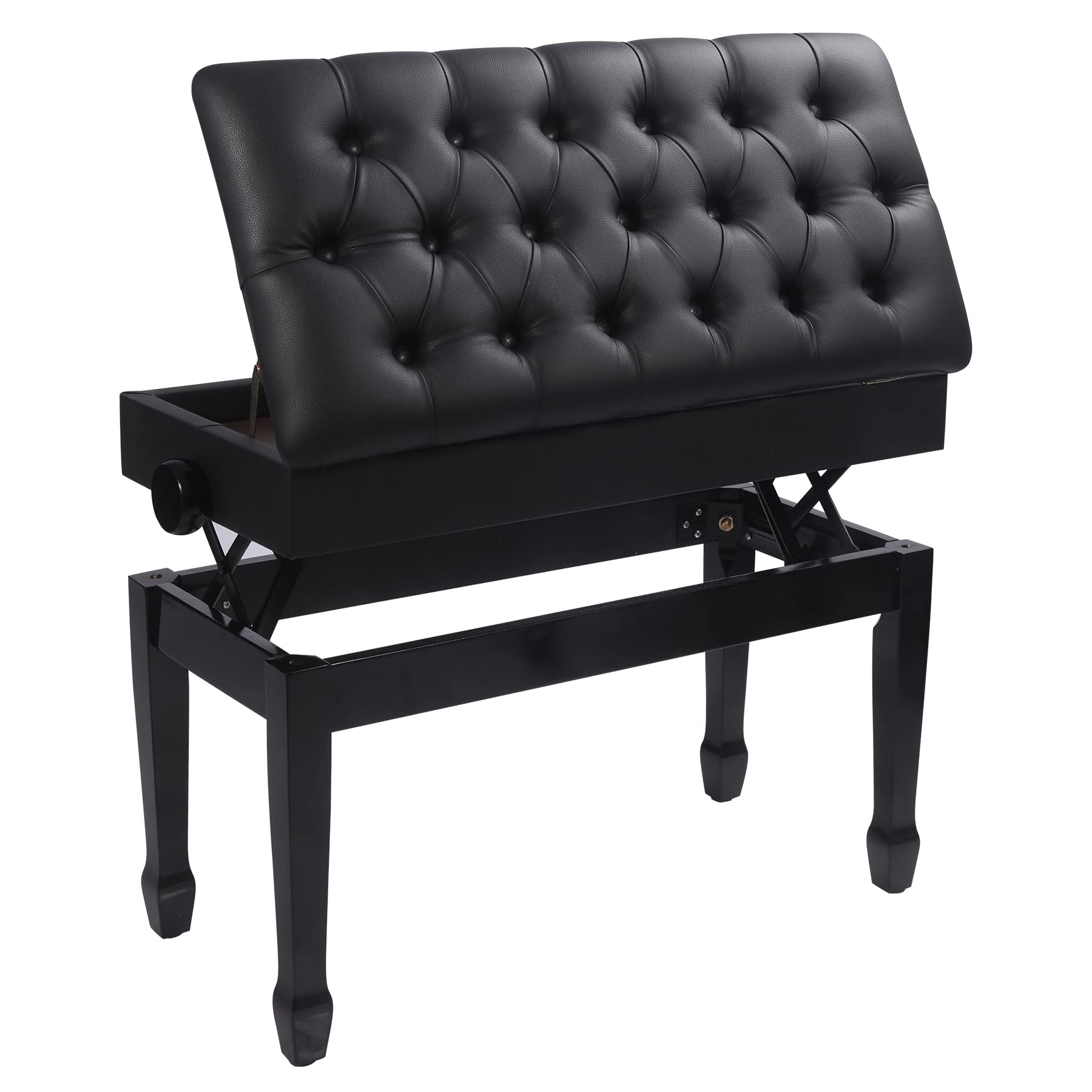 REDCAMP Groß Klavierhocker für 2 Personen, 80 x 35 cm Lange Klavierbank Höhenverstellbar von 50-59cm, Holz Pianobank Keyboardbank Klavierstuhl mit Stauraum verdicktes PU-Lederkissen, Schwarz