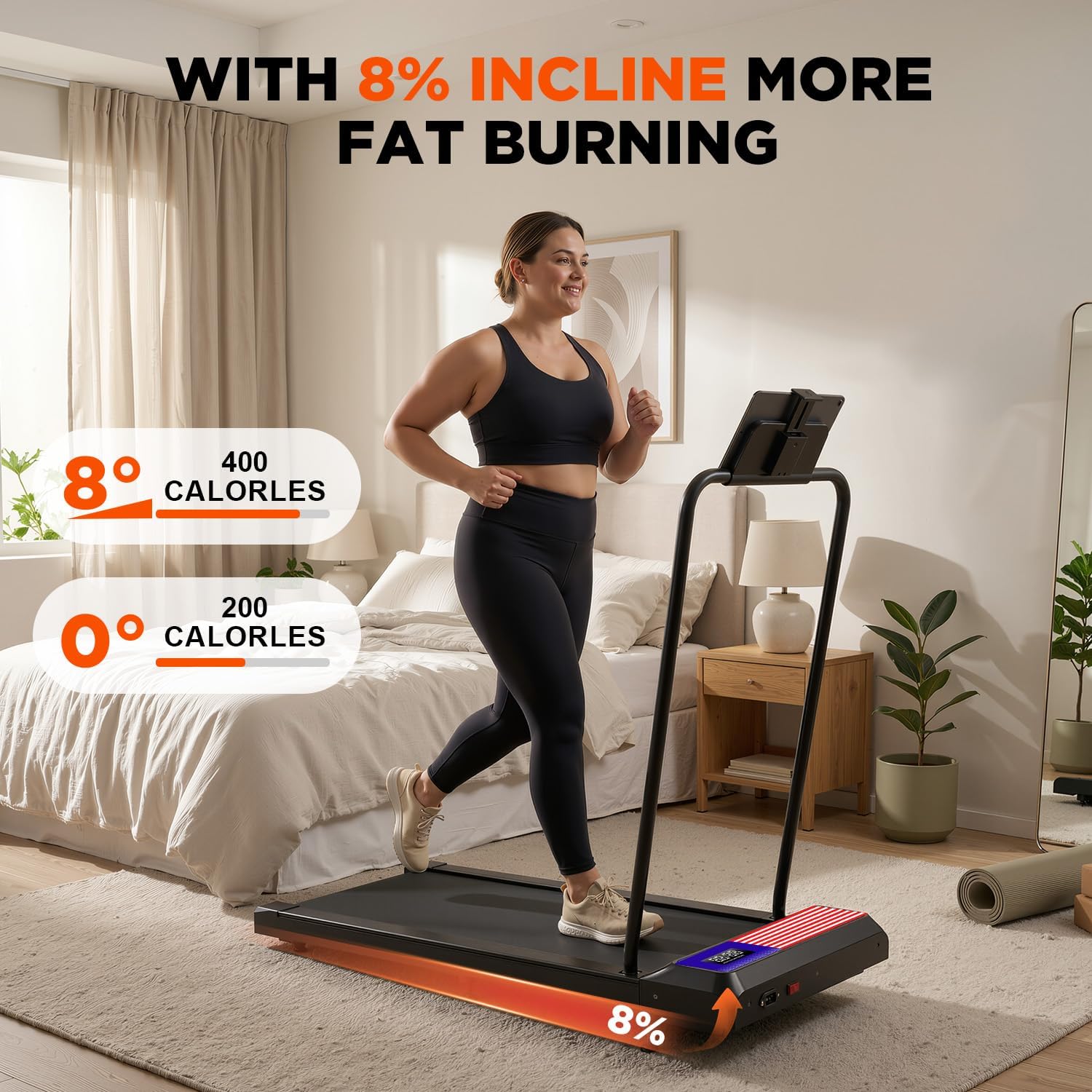 RJOP Walking Treadmill Pad with Incline - Portable Under Desk Treadmill, Walking Pad with Handlebar, 2.5HP Low Noise, 2-in-1 Treadmill for Home Office view 6
