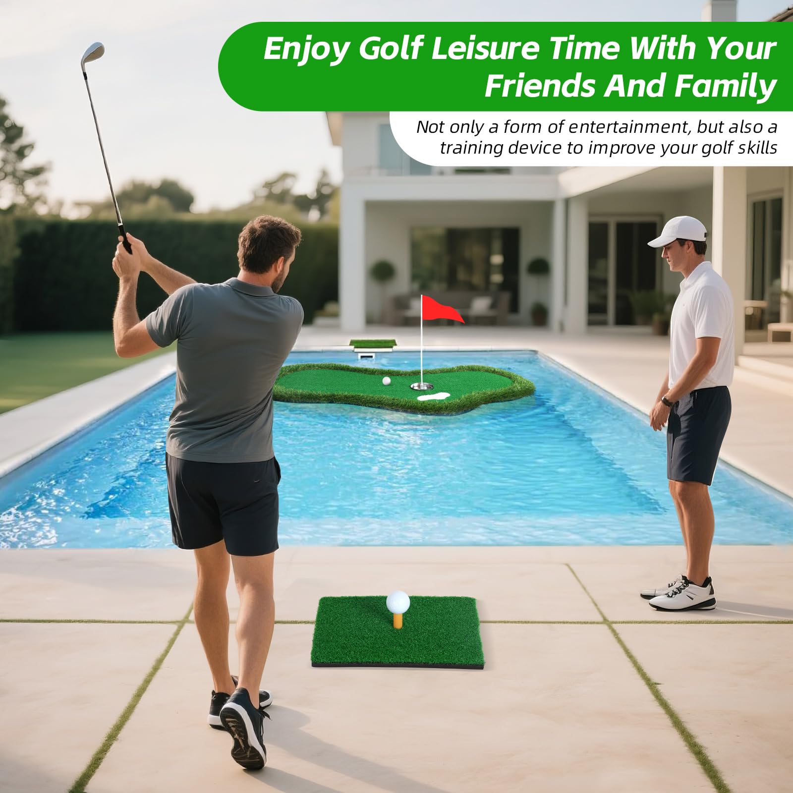 Floating Golf Green for Pool, Floating Chipping Green Mat for Pool, Lake, with Ball Picker, Drift Floating Golf Putting Turf Game Set for Golfersplay and Improve Skills in Outdoor and Pool Games