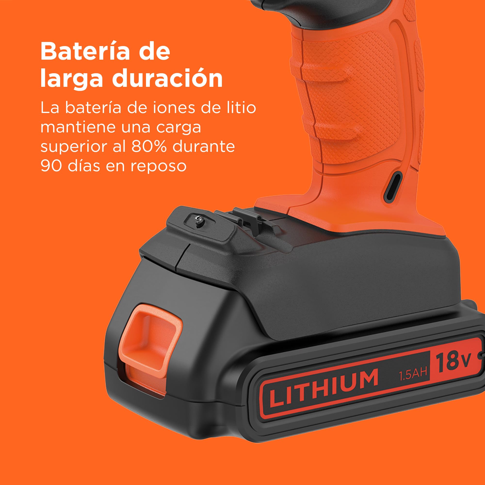 BLACK+DECKER Taladro percutor inalámbrico de 18V y 2 velocidades con dos baterías de 1,5Ah y cargador de 400mA, par de 45Nm, luz de trabajo LED y maletín, BCD003C2K-QW