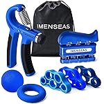 IMENSEAS Grip Strength Trainer 7 Pack Adjustable Hand Gripper, Finger Stretcher Resistance Extensor Bands, Finger Exerciser, Grip Strength Ring & Stress Ball, Hand Grip Strengthener, Navy