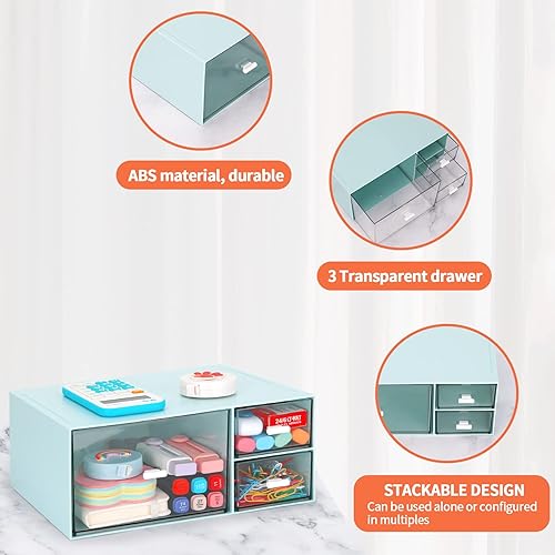 Miniatura 6 de LETURE Organizador de escritorio de oficina de papelería con 3 cajones, organizador de maquillaje de tocador, organizador de almacenamiento de