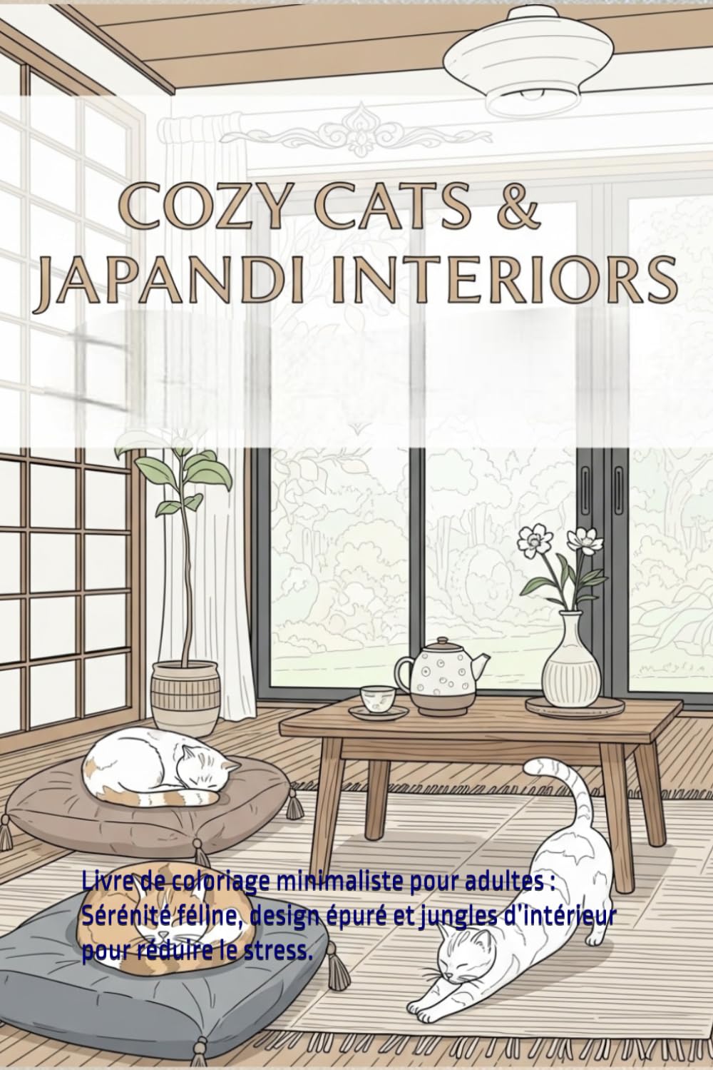 CHATS COZY & INTÉRIEURS JAPANDI: Livre de coloriage minimaliste pour adultes : Sérénité féline, design épuré et jungles d’intérieur pour réduire le stress.