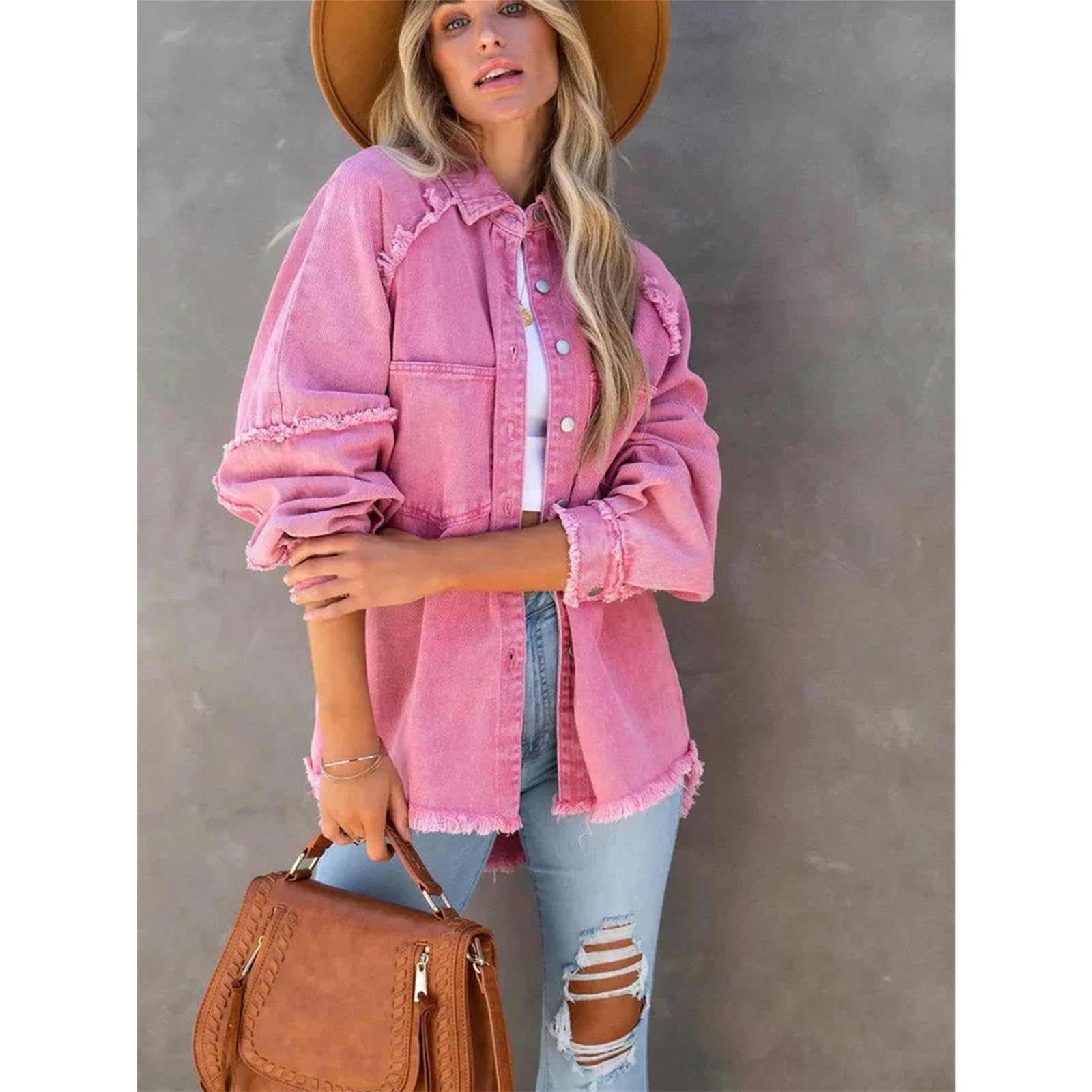 Giacca Uomo Girline di Camicia Sciolta Dolce Donna Casual Bottoni Morbidi Camicie in Jeans Ladies Chic Tascabili Solide Tops