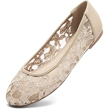 Greatonu Womens Ballet Flats Round Toe Slip on Lace ballerina Flat Comfortable Wedding Casual Dressy Floral Flats Shoes