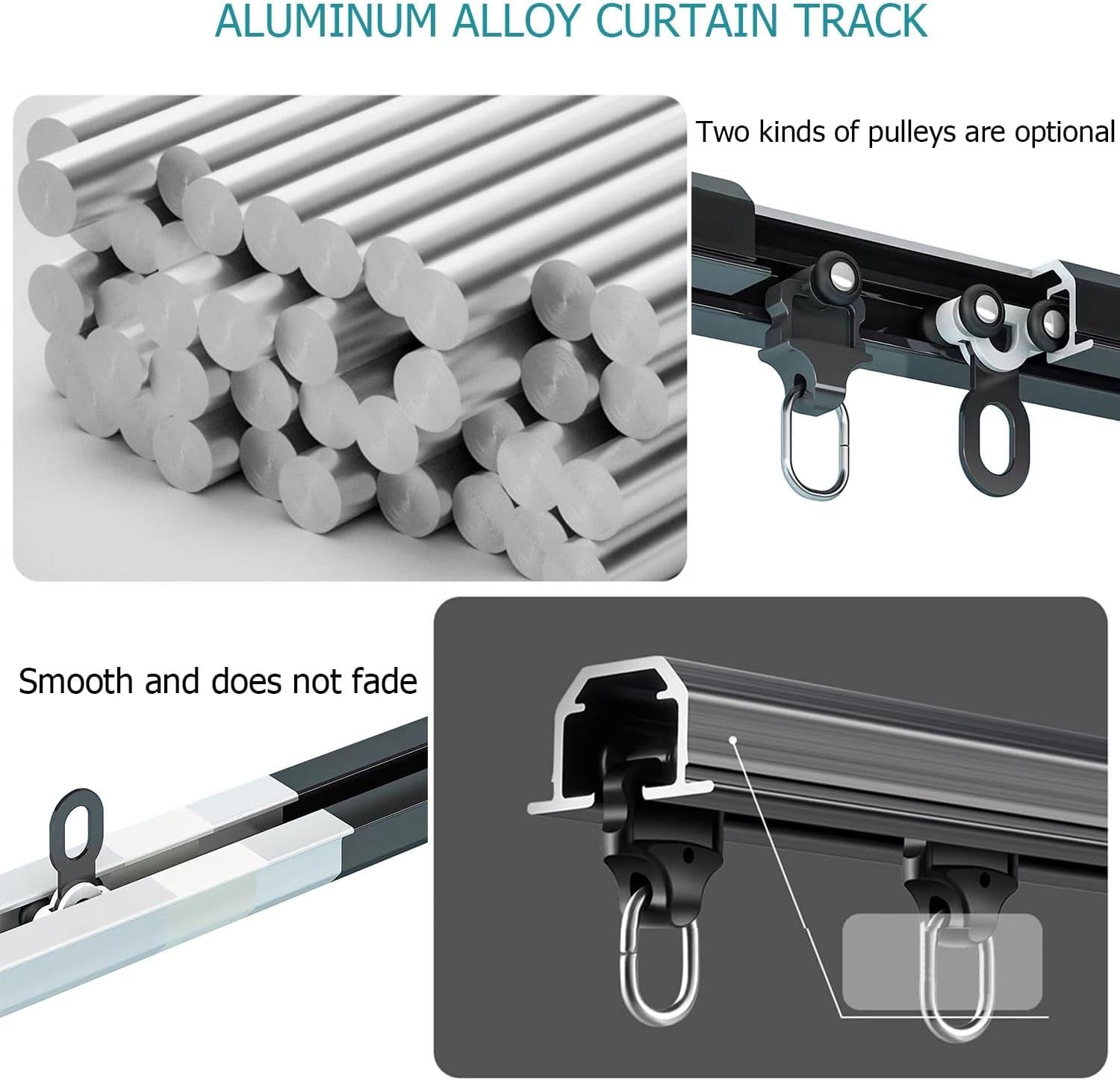 Rail de rideau robuste, rail de rideau encastré caché, rail de rideau coulissant, ensemble de rails de rideau en aluminium, for séparateur de pièce (Color : B, Size : 300cm/10ft/2 * 150cm)
