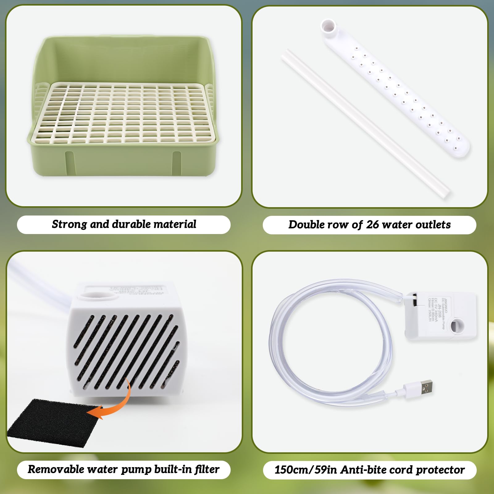 Automatic Bird Bath with Pump, Parrot Bathtub with Anti-Bite Cord Protector, USB Electric Large Bird Bathtub Circulating Water Bird Shower for Parakeet Cockatiel African Grey Lovebird(Green) - image 4