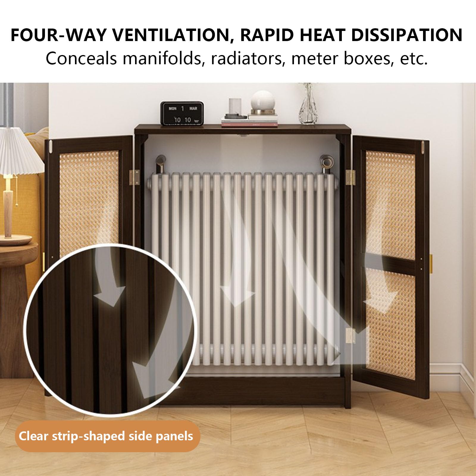 Copritermosifone In Rattan Moderno Copritermosifone In Legno Design a Doppia Anta Con Ampio Piano Lavoro Adatto per Soggiorni e Bagni 50x25x70cm
