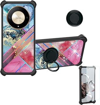 Case Compatible for Honor X9b 5g Phone Case Cover [with Tempered Glass Screen Protector][Hard PC + Soft Silicone][Ring Support] [Colorful Reflect Light] IMDH-WSS