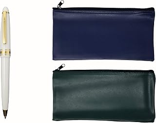 Security Bank Deposit Bag/Utility Zipper Coin Bank Bag, 11 X 5.5" Inches, each w/ (FREE CLICK-ACTION BALLPOINT PEN) (1 Navy + 1 Green (FREE PEN))