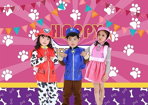 Miniatura 3 de DLA149C - Telón de fondo rosa de cumpleaños con diseño de patas de perro de mascota, para niños, bebés, niñas, feliz cumpleaños, decoración de mesa,