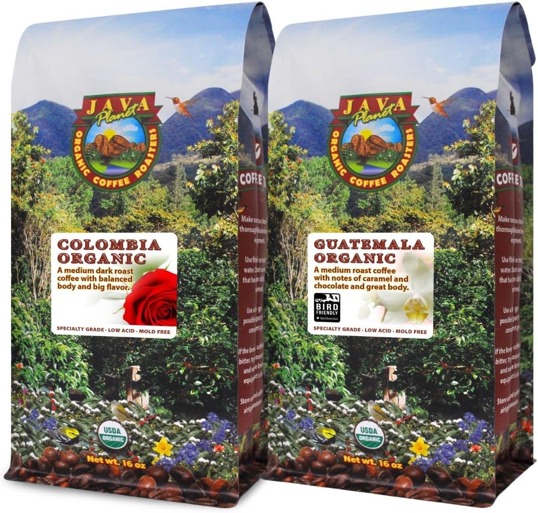 Organic Coffee Beans Low Acid Variety Set - Colombia & Guatemala Single Origin Low Acid Arabica Whole Bean Coffee Certified Organic
