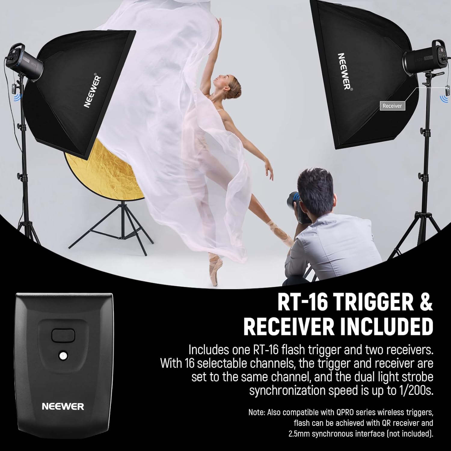 NEEWER 600Ws Studio Monolight Flash Light Kit: 2 Pack S101-300W 5600K Strobe Lights with 150W Modeling Lamps/Bowens Mount/Softboxes/Stands, Reflector/RT-16 Trigger/Bag for Photography Portrait Product