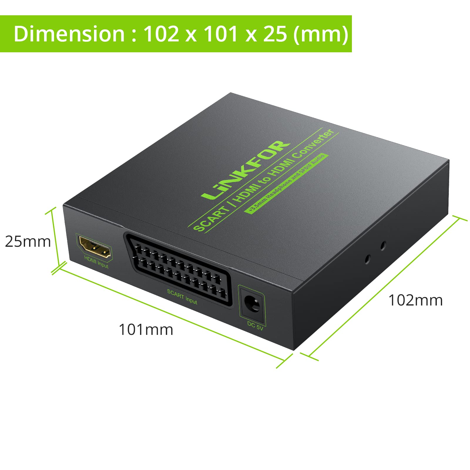 LiNKFOR Convertisseur SCART+HDMI vers HDMI 1080P Support RGB Sortie Audio Optique Toslink et 3.5mm Boîtier Métallique Alimentation et Câble SCART 1.5m Inclus pour PS3 DVD