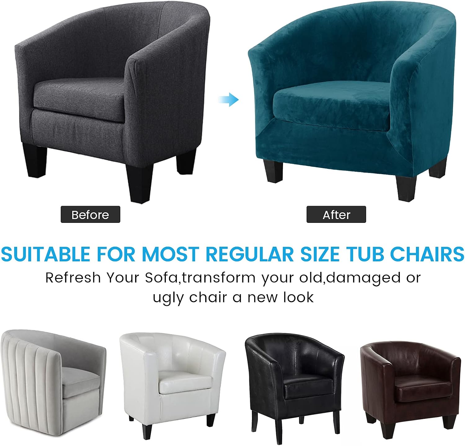 Topchances Tub Club Chair Covers,High Stretch Armchair Sofa Slipcover with Cushion Cover - Image 5