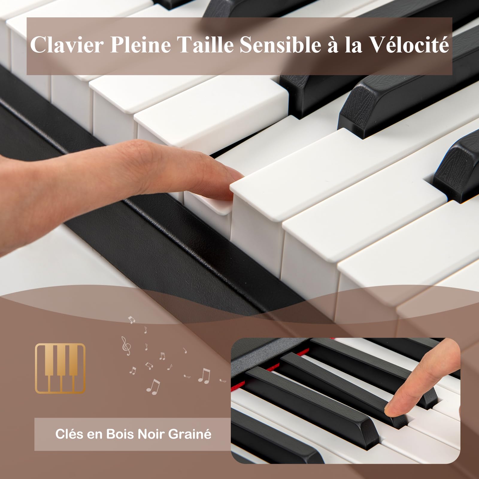 COSTWAY Piano Numérique 88 Touches avec Pupitre & Pédale, Clavier Électronique Portable avec Haut-Parleurs & Fonction MIDI & Sac, 380 Sons 128 Rythmes 88 Démos pour Débutants Enfants (Noir)