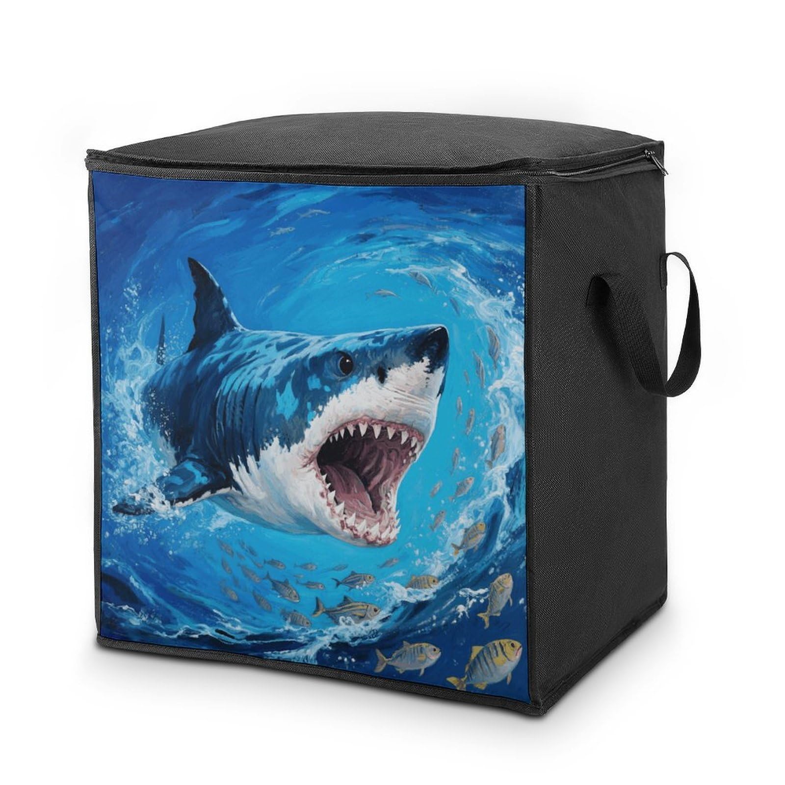 Fiercely Shark Storage Bag with Zippers And Handle Extra Large Bedding Comforter Storage Bag Foldable Blanket Storage Bags Fabric Moving Bags for Closet Organizer (70L)