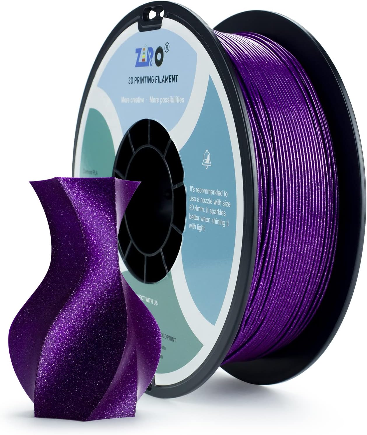 ZIRO Diamond Series Filament, 3D Printer Filament 1.75mm, Shiny Sparkle PLA with Glitter, Twinkling Neatly Wound 1kg/2.2lbs Spool, Fit Most FDM 3D Printers, Dimaond Purple