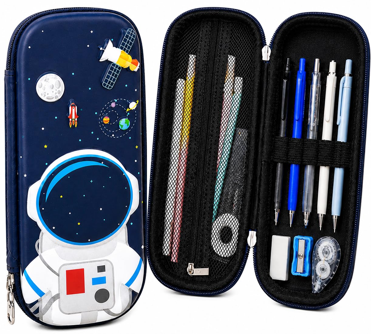 Goyal's 3D Astronaut EVA Hard Shell Pencil Case for Kids Boys Girls | Large Capacity Double Layer Pencil Box with Pen Slots Mesh Pocket | Durable Waterproof Stationery Organizer for School Students-image-32