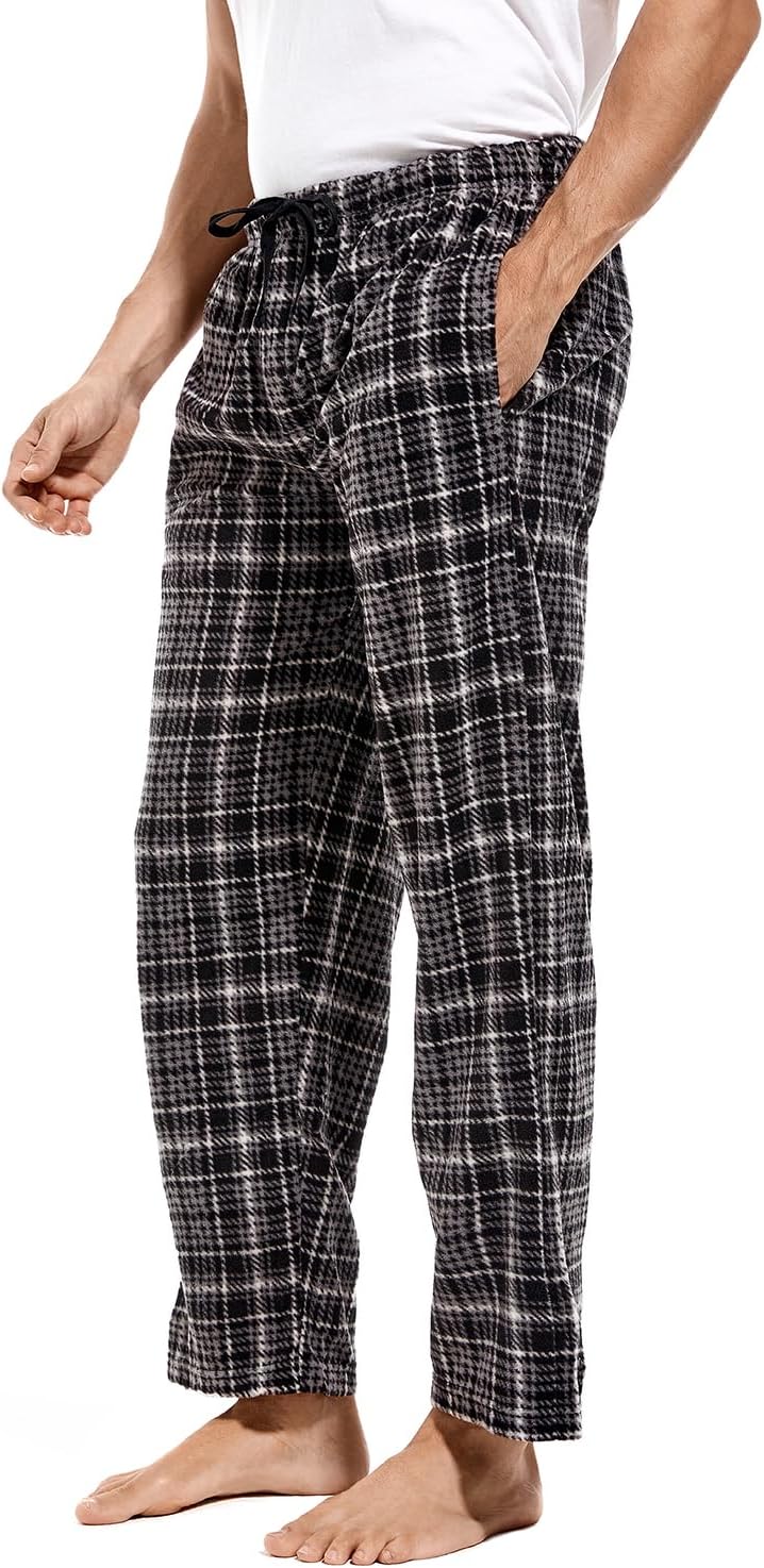 DG Hill 1Pack or 3Pack Mens PJ Pajama Pants Bottoms Fleece Lounge Pants Sleepwear Plaid PJs with Pockets Microfleece