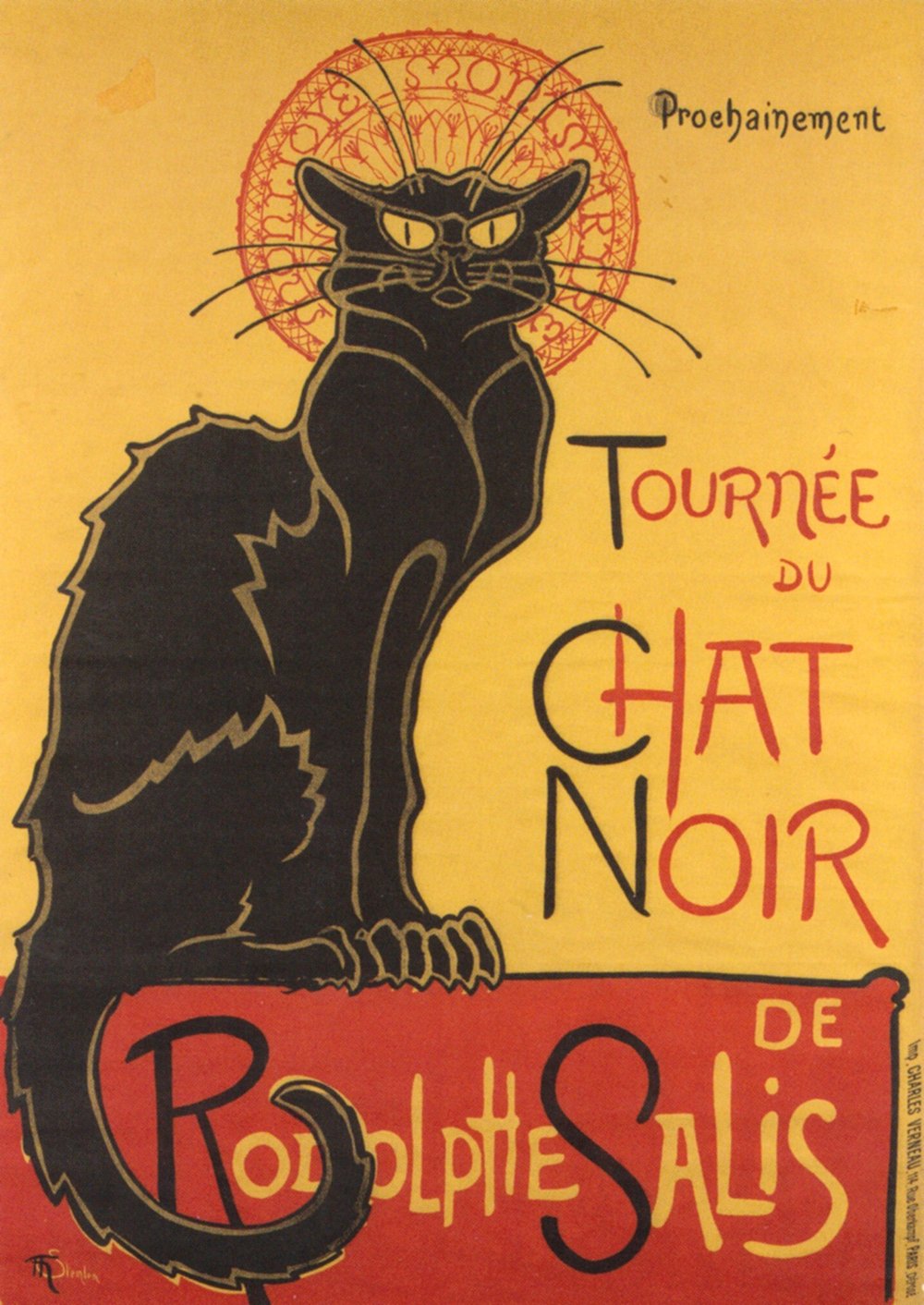 Affiche Tournee du Chat Noir Steinlen grand format avec cadre marron
