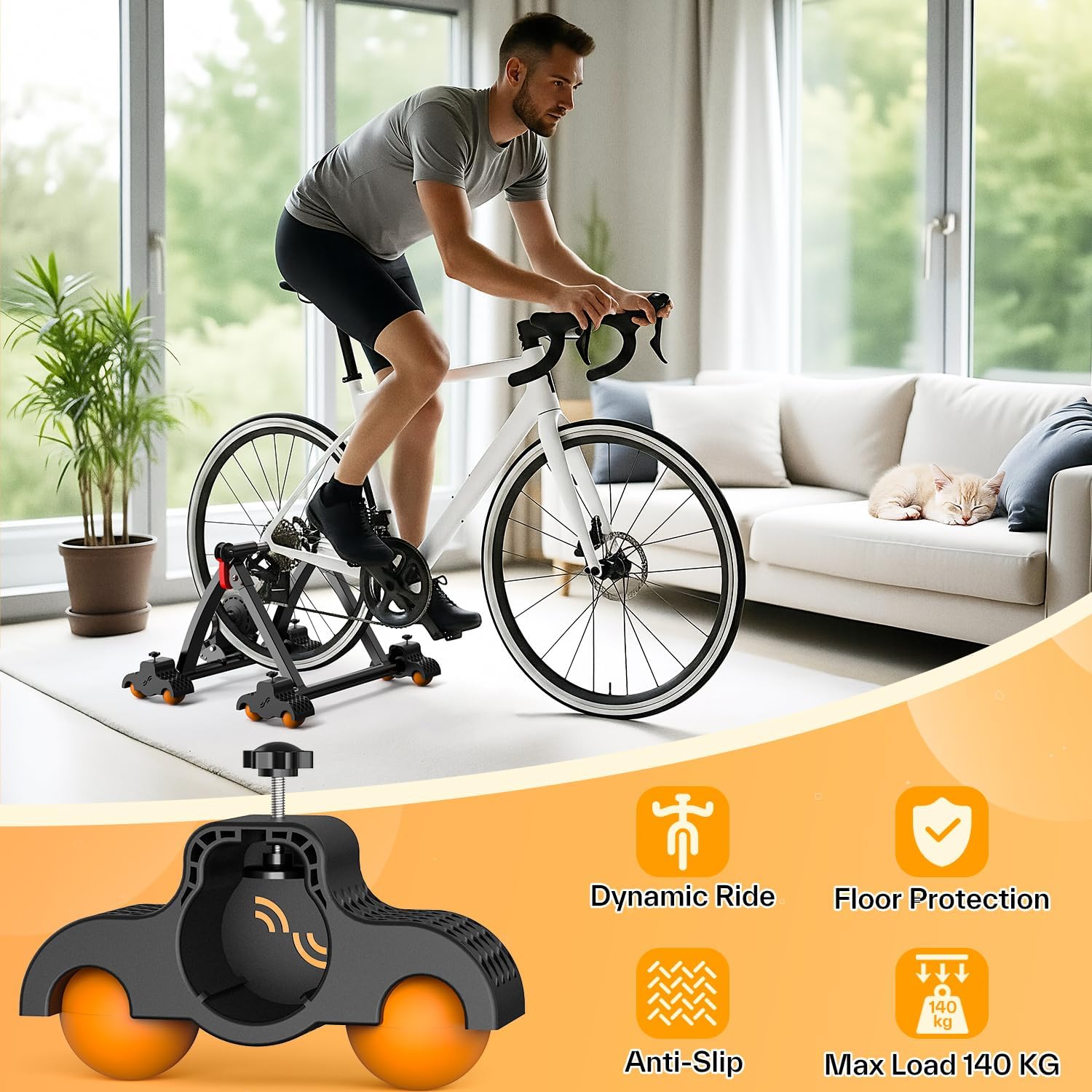 Sportneer Adjustable Rocker Feet Adapters for Indoor Cycling Trainer, 4 Pack with 8 Squash Balls, Anti-Slip and Shock-Absorbing Stability Kit for Smart Bike Trainers