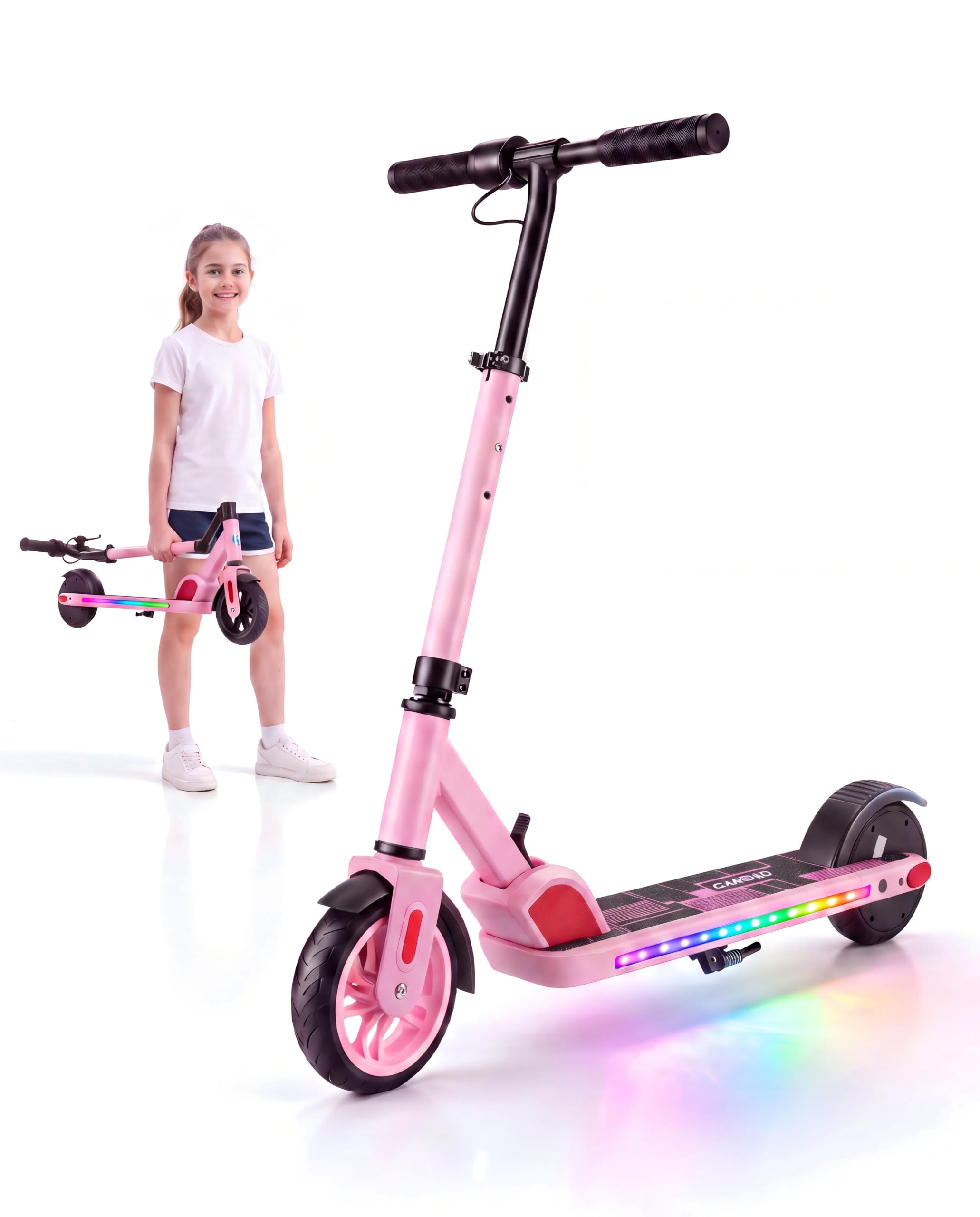 CAROMA Trottinette Electrique(8-10-12Ans), Trottinette électrique Pliable pour Enfants, Autonomie Max 6 KM, Max 16 KM/H, Moteur 150W, Cadeau pour Enfants et Adolescents(