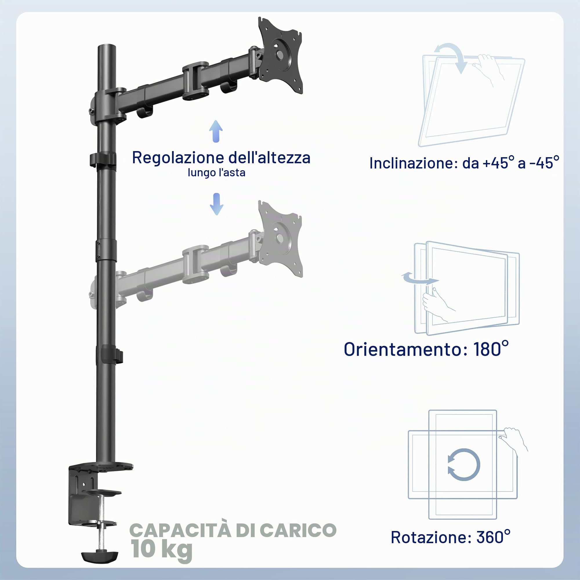 VIVO STAND-V001T - Supporto da tavolo per monitor singolo, extra alto, completamente regolabile per 1 schermo LCD fino a 32", ultra wide screen fino a 38", capacità 10 kg