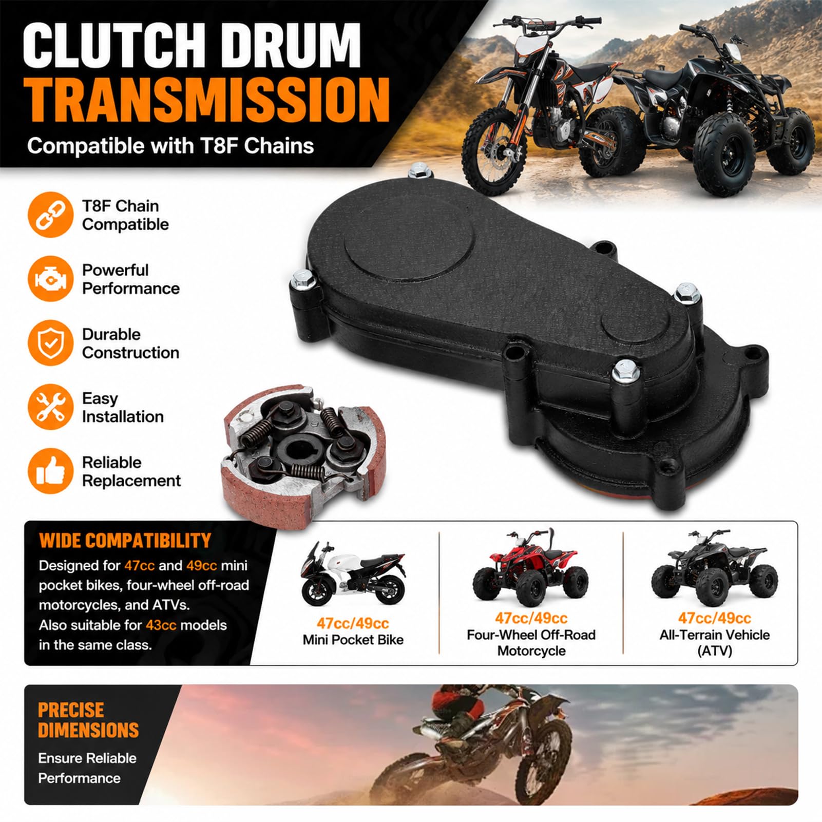 Juego de carcasas de embrague para máquina todoterreno, caja de embrague, caja de tambor 14T, juego de embrague para 47 ccm 49 ccm Mini Pocket Quad Dirt Bike ATV piezas tambor de embrague