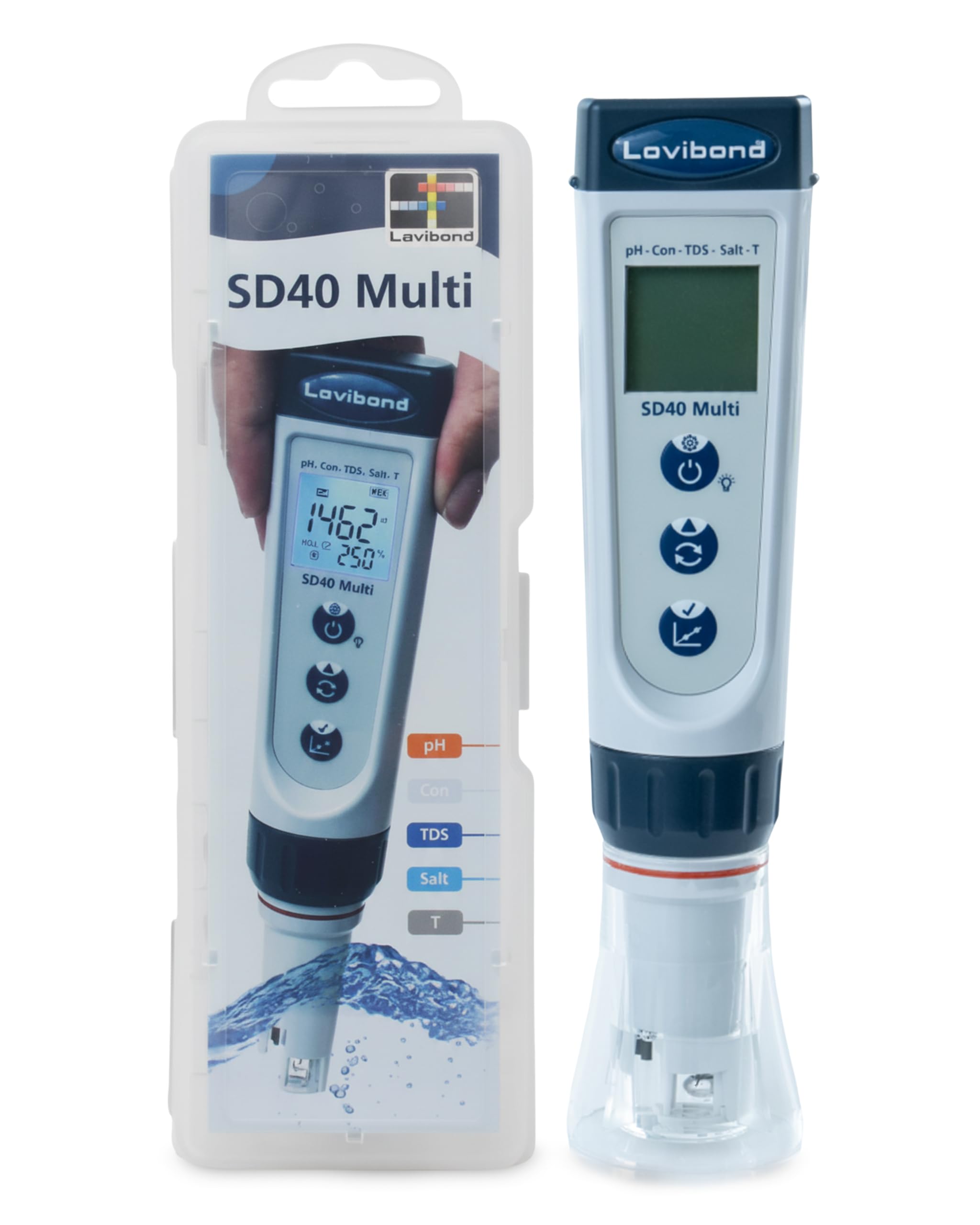 Test All Water SD40 Multiparameter Pocket Water Tester – pH, EC, TDS, Salt & Temperature | IP67 Waterproof Handheld Digital Meter for Domestic Checks, Pools & Industrial Use | 2000 Hrs Battery Life