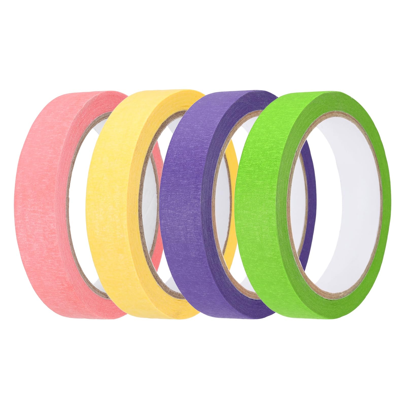 sourcing map 4pcs 20mm x 20 Meters Colored Masking Tape Universal Crepe Paper Colorful Masking Painter Tape for Art Drawing DIY Handcraft Sealing, Pink Yellow Purple Green