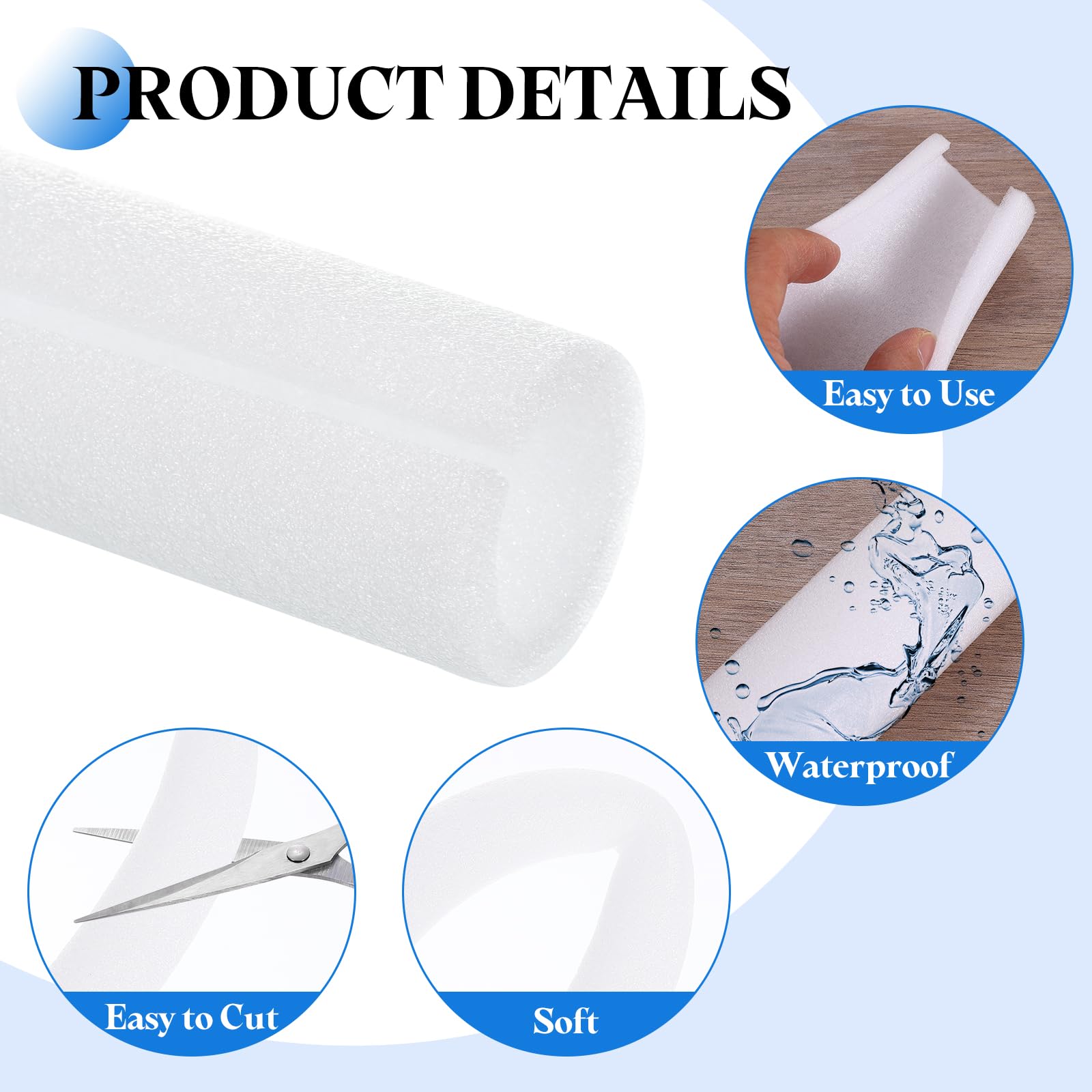 QUARKZMAN 2 Pcs Tube Isolation En Mousse Pour Tuyau 1.58 Pouce 3.3 Pieds, Covers Pour Tuyau Creux Pour Protection Hivernale Extérieure Tuyau D'Eau Chaude/Froide, Blanc OD 1.97"