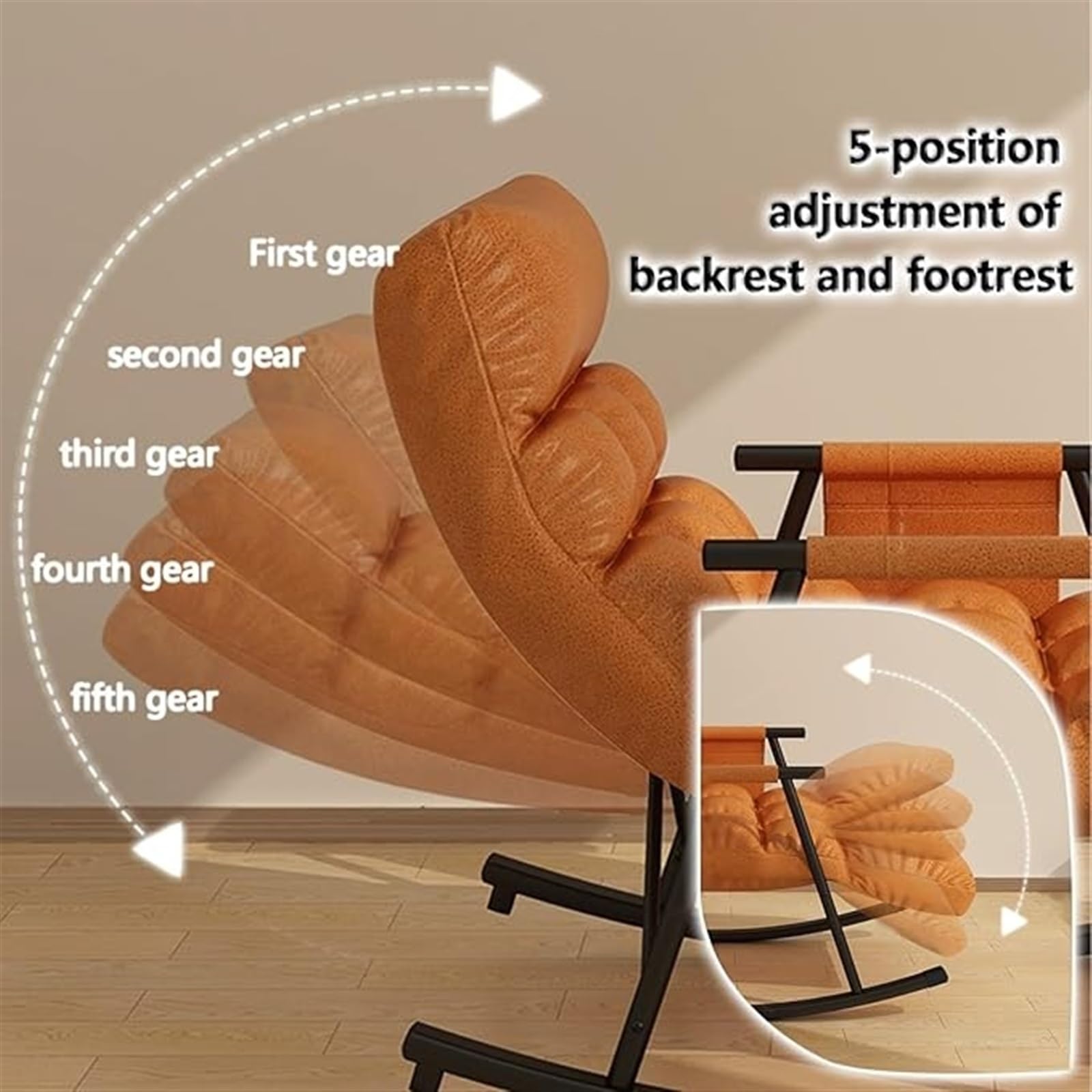 Generisch Verstellbarer, moderner Schaukelstuhl fürs Kinderzimmer – Atmungsaktiver Funktionsstoff-Sofa-Liegestuhl für Wohn- und Schlafzimmer, bequemer Gartenstuhl mit Armlehnen und Fußstütze