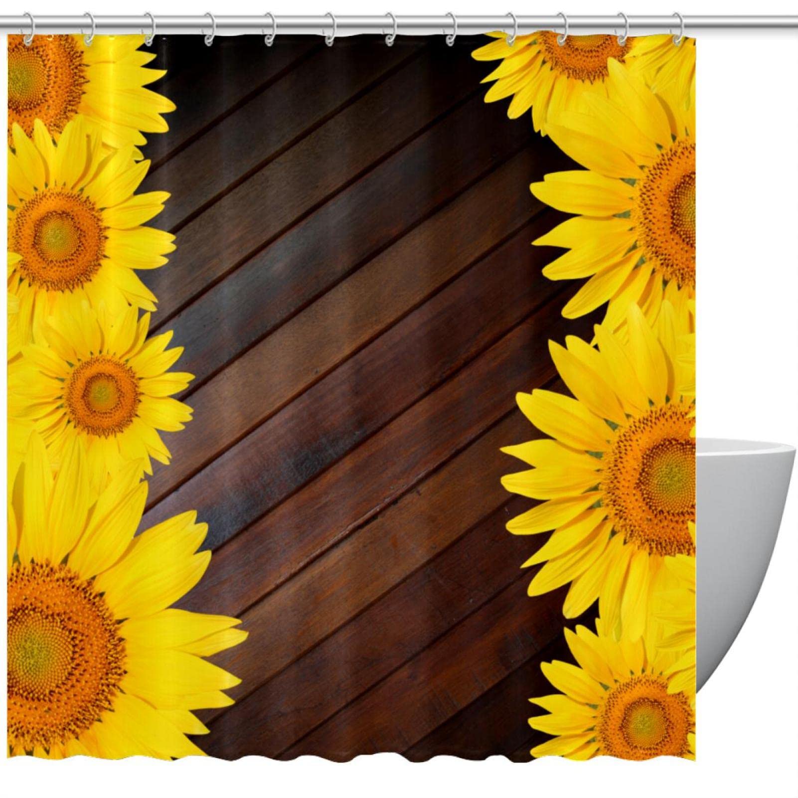 Tenda da doccia con girasole, set di tende da doccia rustiche, 172 x 172 cm, impermeabile, ad asciugatura rapida, colore giallo, per bagno, doccia, con 12 ganci