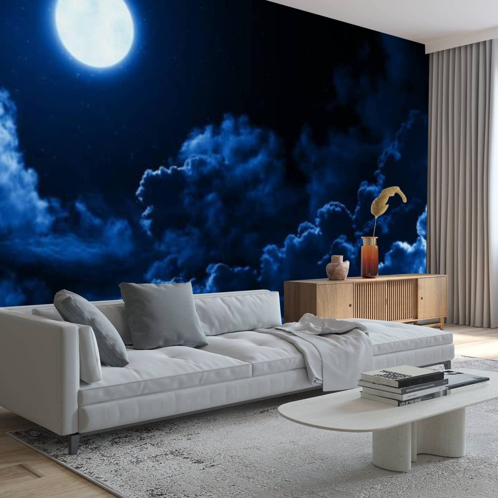 Amazon.com: Stars Full Moon Wall Mural, 3D Midnight Sky Photo