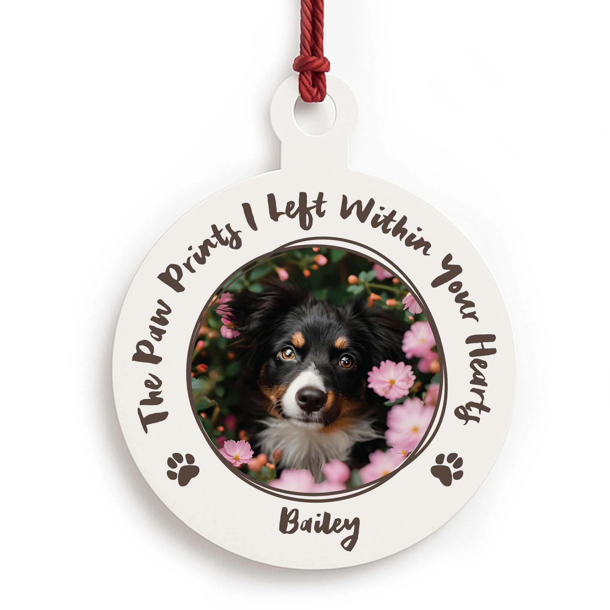 Red Ocean Personalised Memorial Pet Ornament Custom Picture Christmas Ornament Left Paw Prints Tree Decor For Dog Lovers Dog Owner Keepsake
