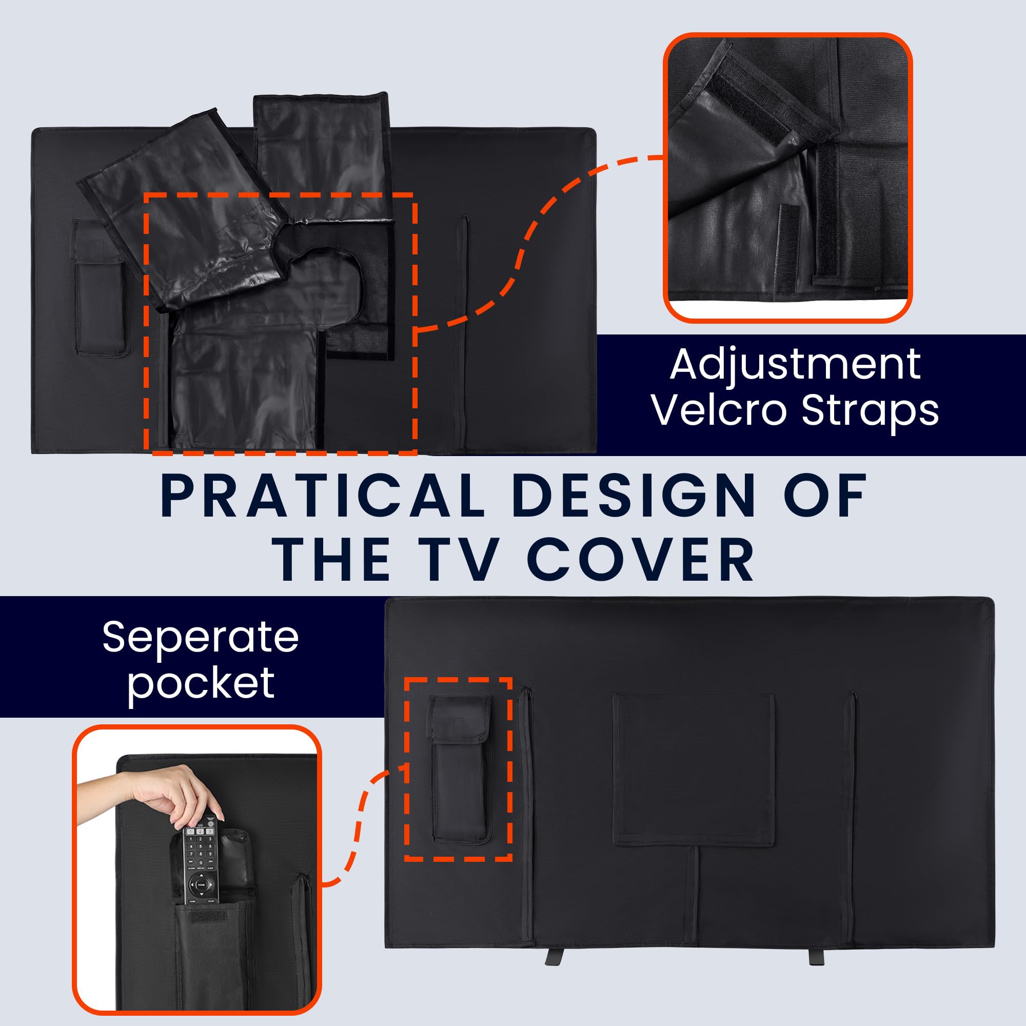 kwmobile Housse écran TV compatible 75" TV - Housse protection TV extérieure contre intempéries poussière éclaboussures noir
