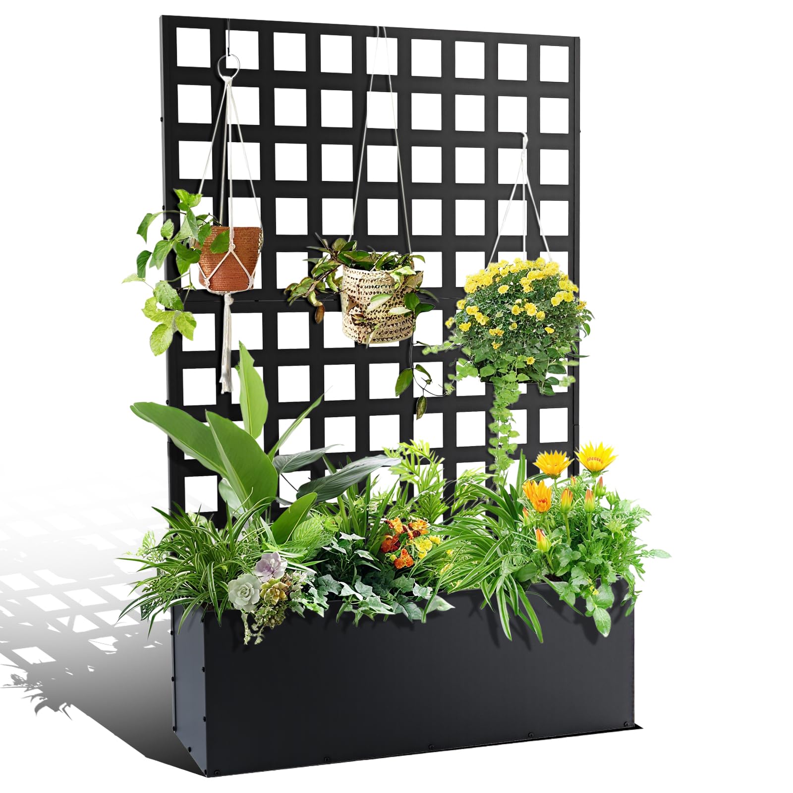 GarveeMore Metal Raised Planter Box with Trellis Privacy Screen