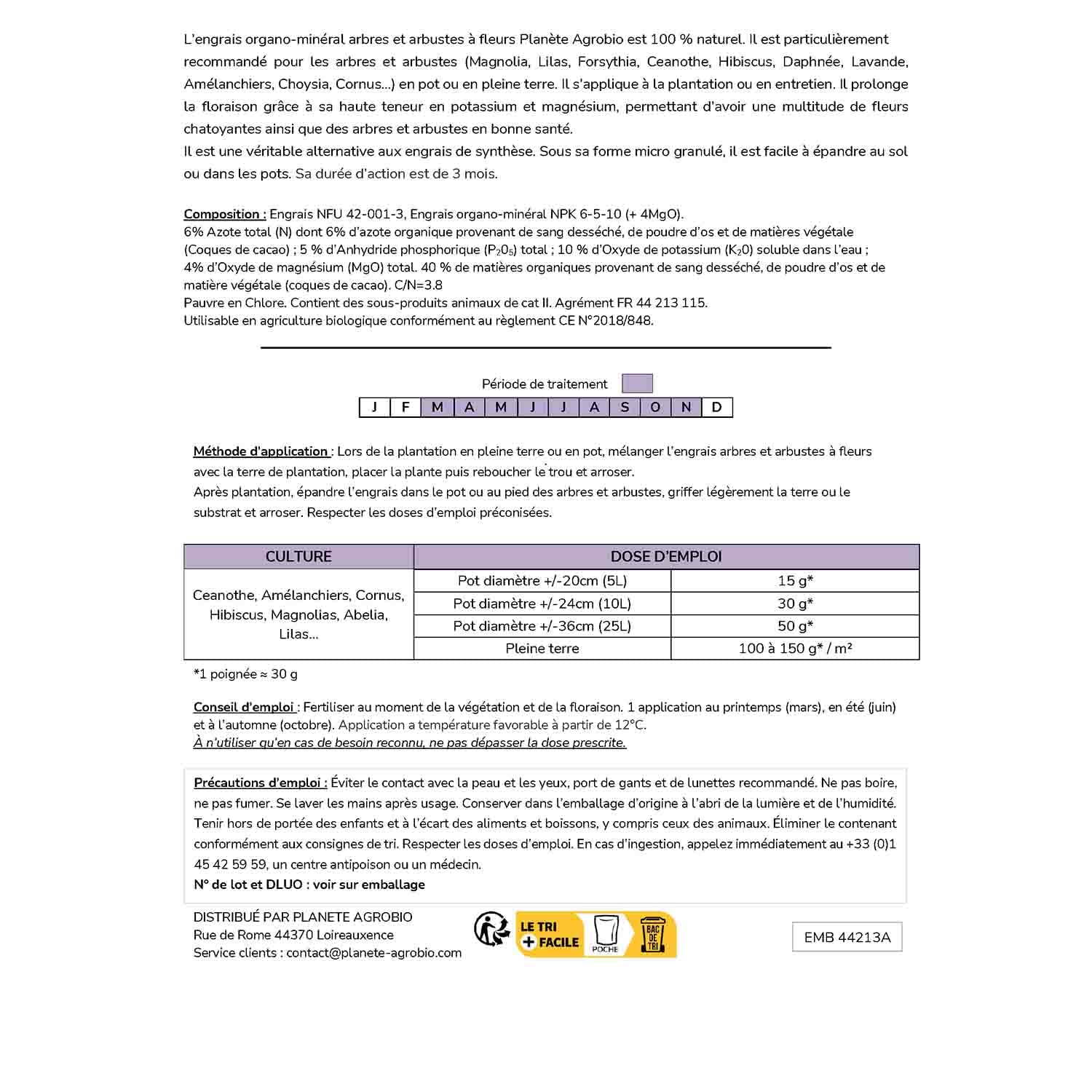 engrais micro granulés 6-5-10 arbres et arbustes 20 Kg