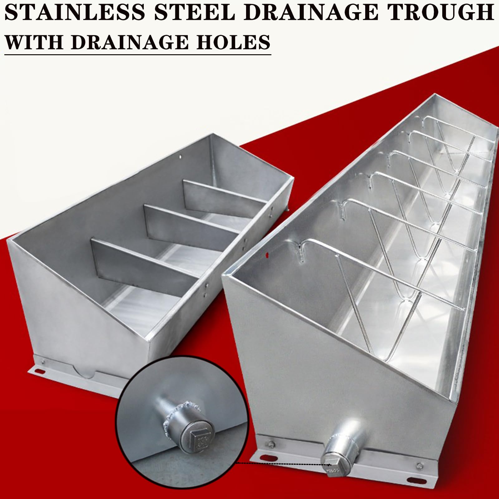 100cm 150cm 200cm Mangiatoia per Maiali Mangiatoia per Bestiame in Acciaio Inox Abbeveratoio, Apertura Inclinata per Una Facile Alimentazione Mangiatoia Separata con Recinzione,Argento,100cm