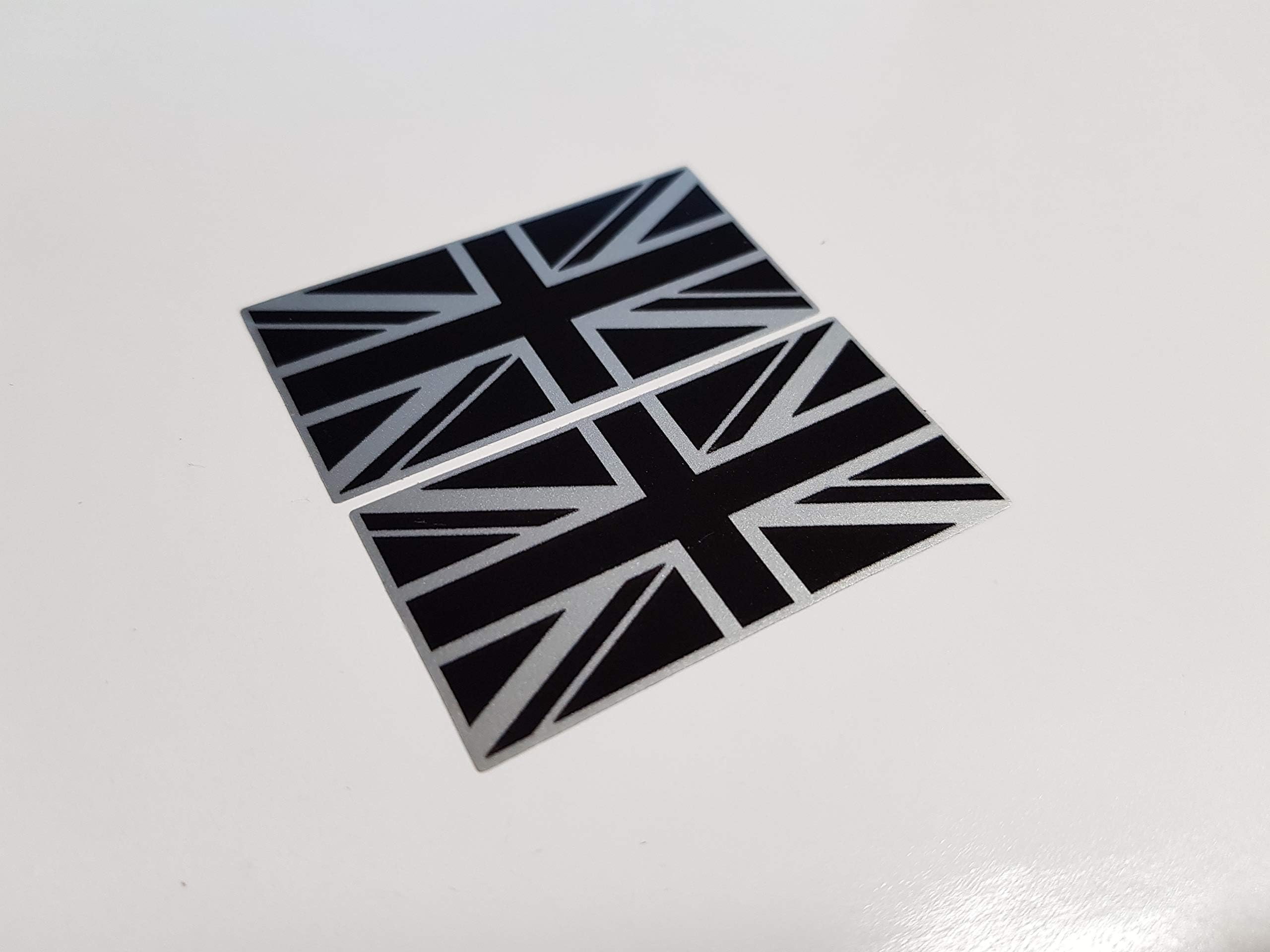 I Say Ding Dong Union Jack Flag Black & Silver External Vinyl Stickers. Car, Bike etc. 50mm Pair.