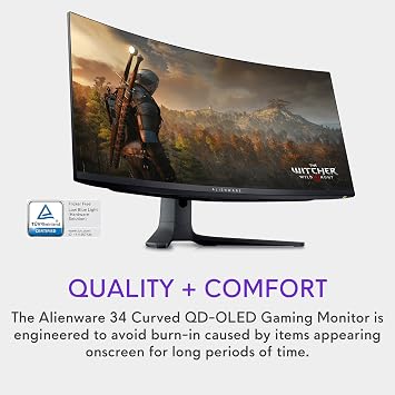 Dell ALIENWARE 34 Curved QD-OLED Gaming Monitor - AW3423DWF, AlienFX Lighting System, 0.1ms Response Time, Anti-Glare