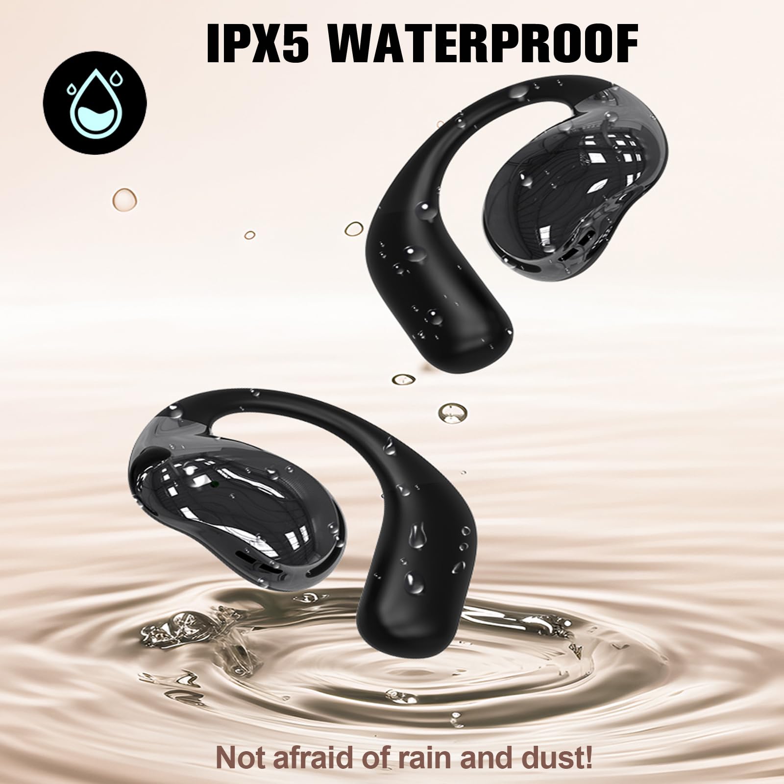 TWS - Auricolari wireless Bluetooth Smart Touch Screen Ultra Open Ear con ganci per le orecchie, auricolari sportivi con schermo sulla custodia, conduzione dell'aria, touchscreen, cuffie Bluetooth per